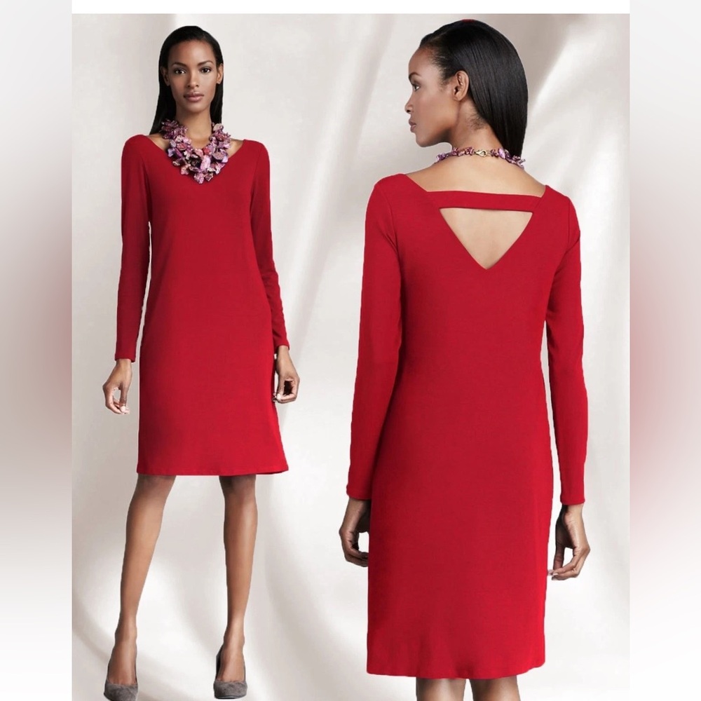 Eileen fisher ballet neck cut out back scarlet red dress XL